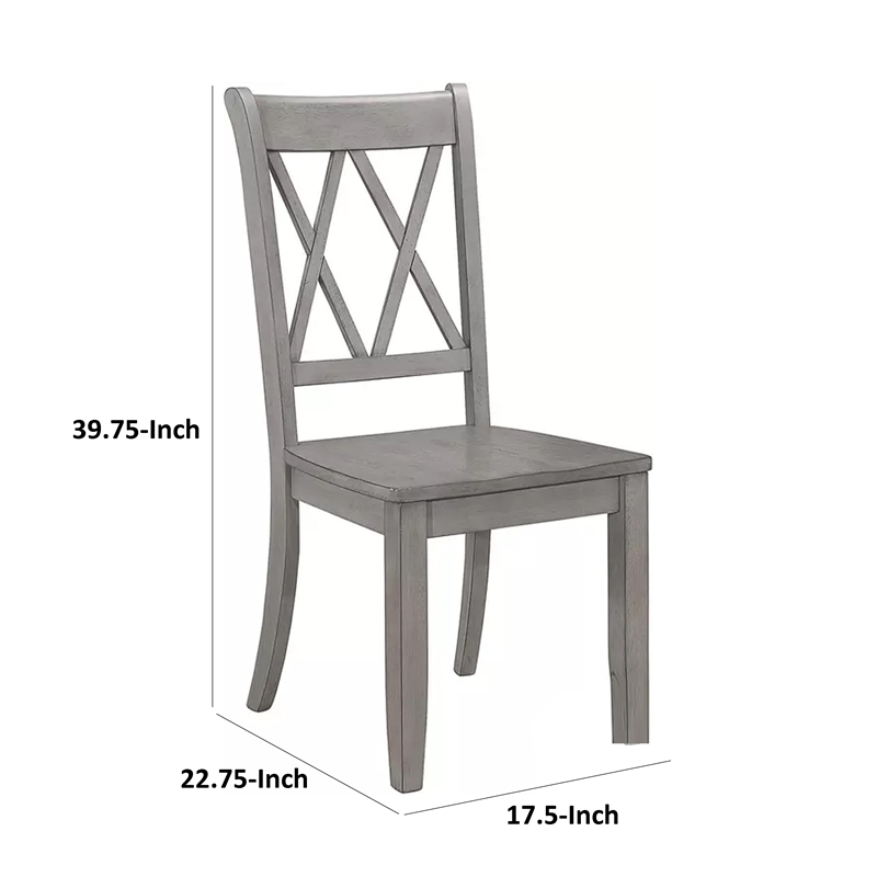 Janu Set of 2 Side Dining Chair- X Shaped Backrest- Gray Solid Wood