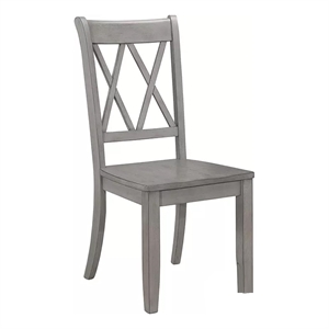 Janu Set of 2 Side Dining Chair- X Shaped Backrest- Gray Solid Wood