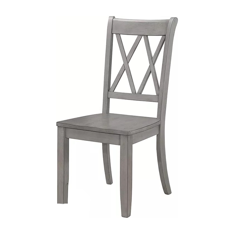 Janu Set of 2 Side Dining Chair- X Shaped Backrest- Gray Solid Wood