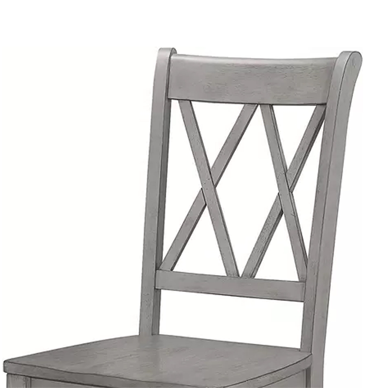Janu Set of 2 Side Dining Chair- X Shaped Backrest- Gray Solid Wood