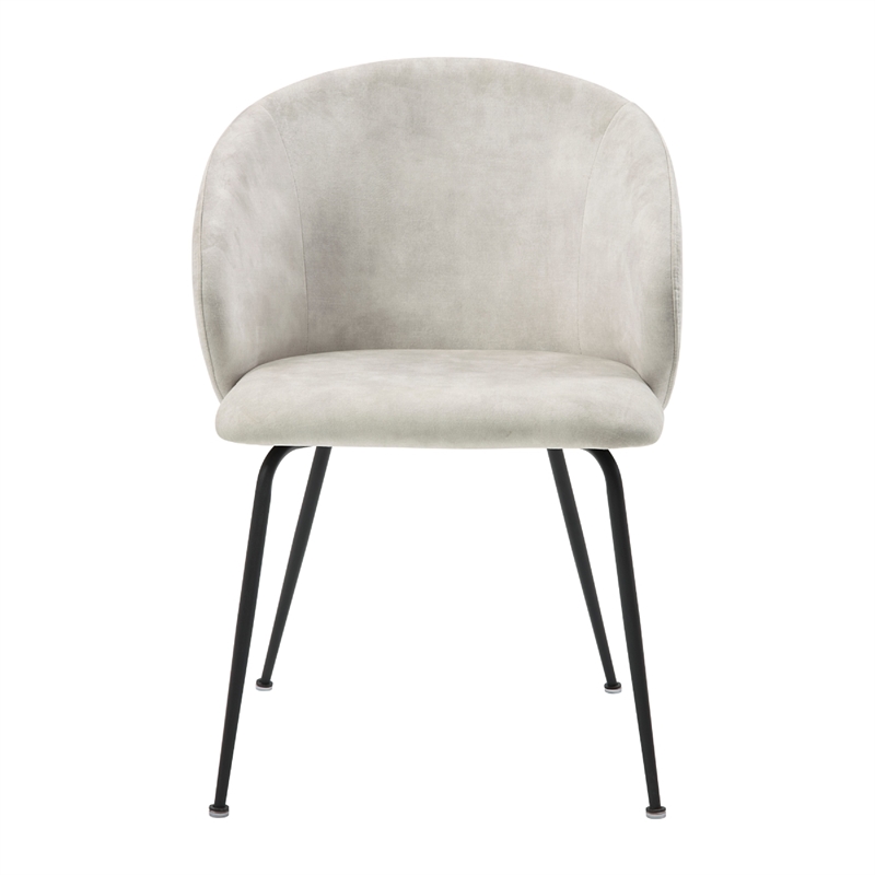 Salie Dining Chair Set of 2- Curved Back- Black Metal- Beige Velvet