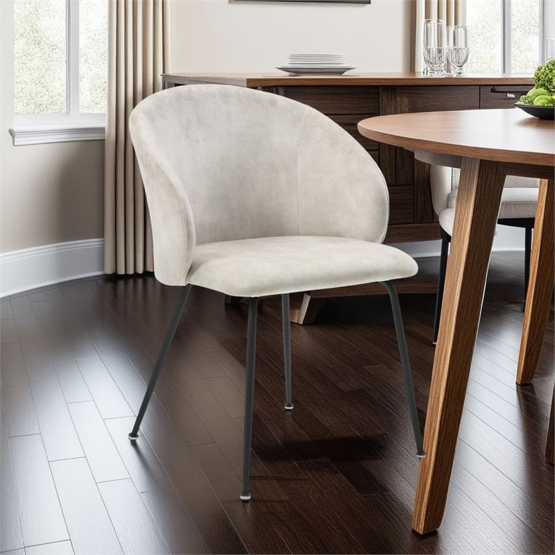 Salie Dining Chair Set of 2- Curved Back- Black Metal- Beige Velvet