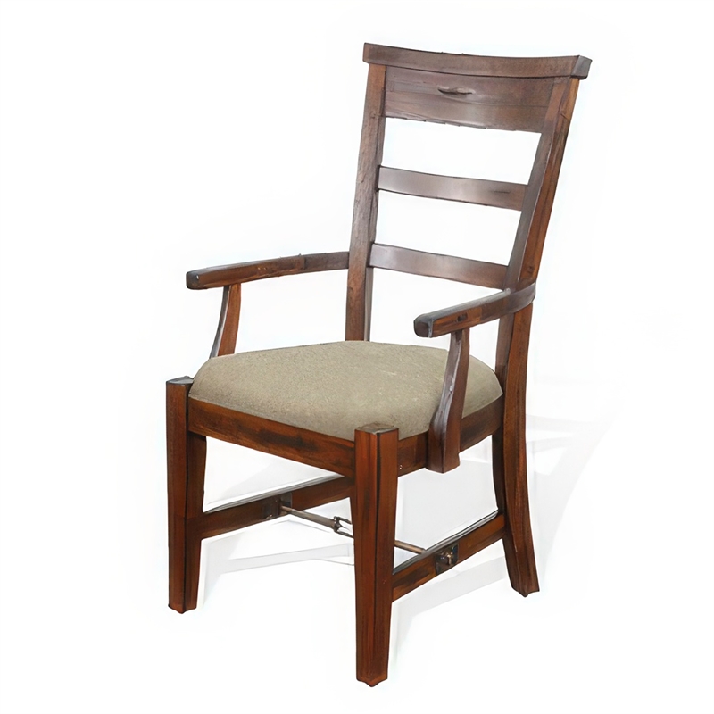 Reggie Dining Armchair Set of 2- Ladderback Beige- Brown Mahogany Wood