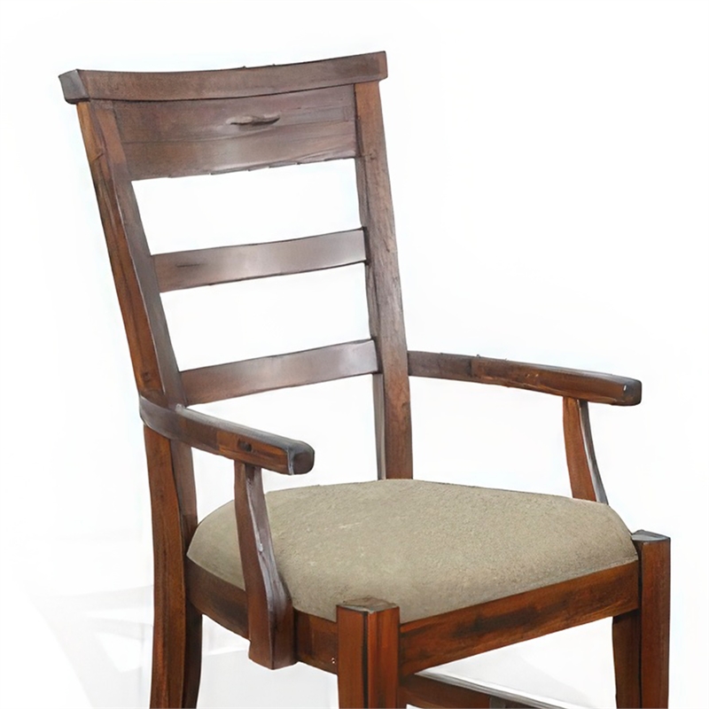 Reggie Dining Armchair Set of 2- Ladderback Beige- Brown Mahogany Wood