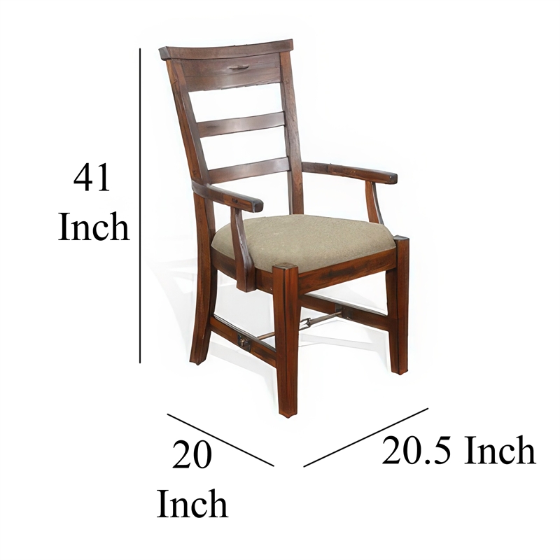 Reggie Dining Armchair Set of 2- Ladderback Beige- Brown Mahogany Wood