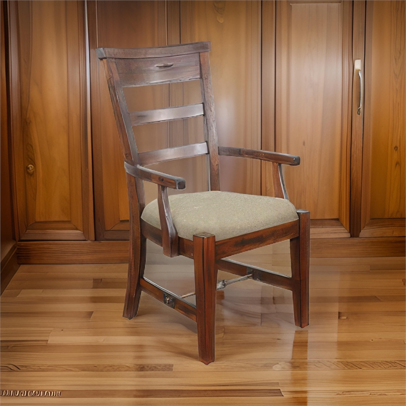 Reggie Dining Armchair Set of 2- Ladderback Beige- Brown Mahogany Wood