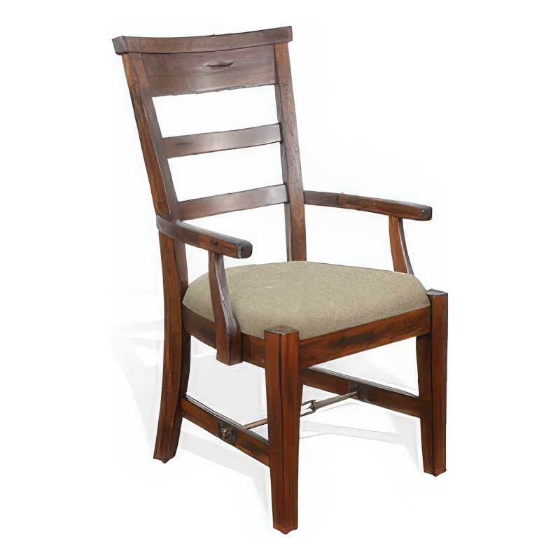 Reggie Dining Armchair Set of 2- Ladderback Beige- Brown Mahogany Wood