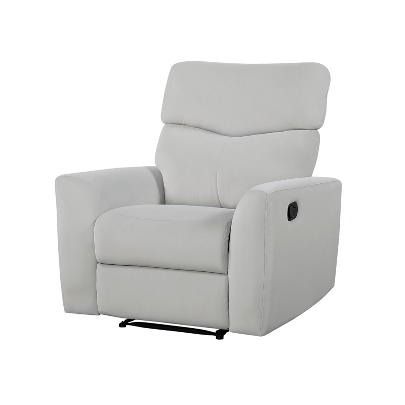 Manual Recliner Chair- 38 Inch- Gray Polyester Padded Seat- Pull Tab