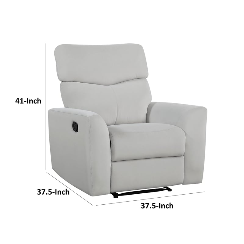 Manual Recliner Chair- 38 Inch- Gray Polyester Padded Seat- Pull Tab
