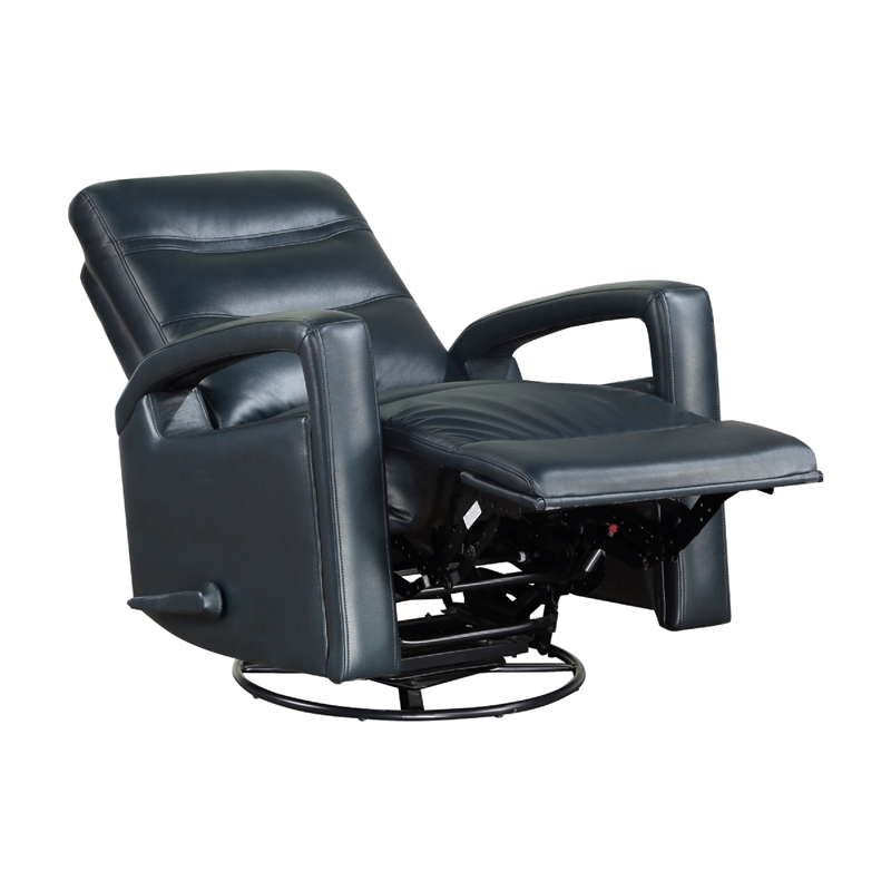 Kamo Manual Recliner Swivel Chair- 32 Inch- Navy Blue Faux Leather