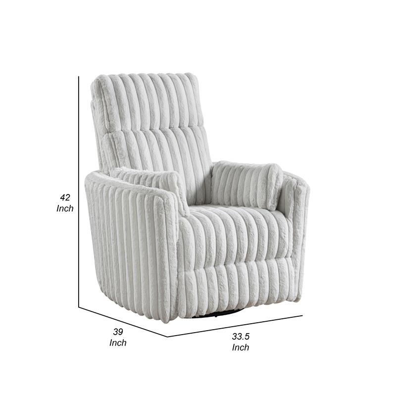 Swivel Manual Recliner Chair- 2 Pillows- White Corduroy- 39 Inch