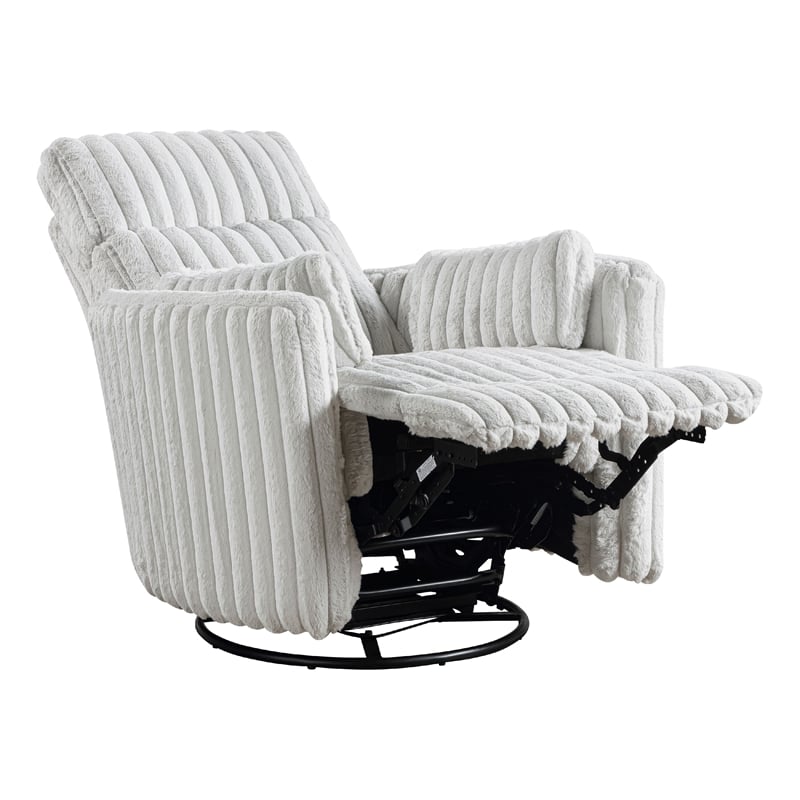 Swivel Manual Recliner Chair- 2 Pillows- White Corduroy- 39 Inch