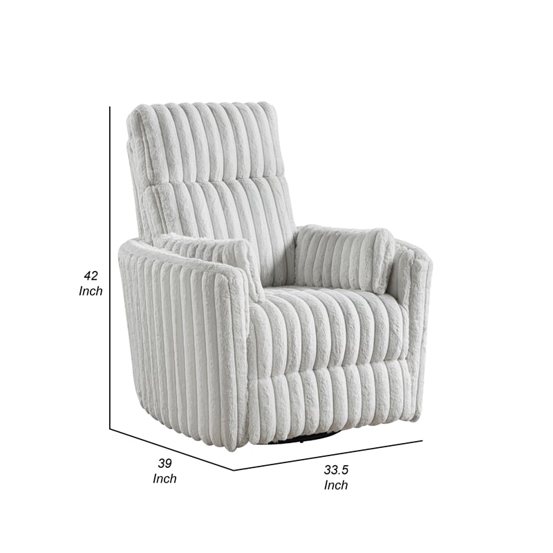 Swivel Manual Recliner Chair- 2 Pillows- White Corduroy- 39 Inch
