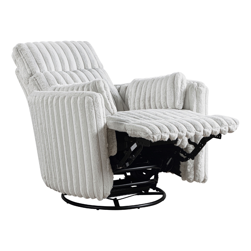Swivel Manual Recliner Chair- 2 Pillows- White Corduroy- 39 Inch