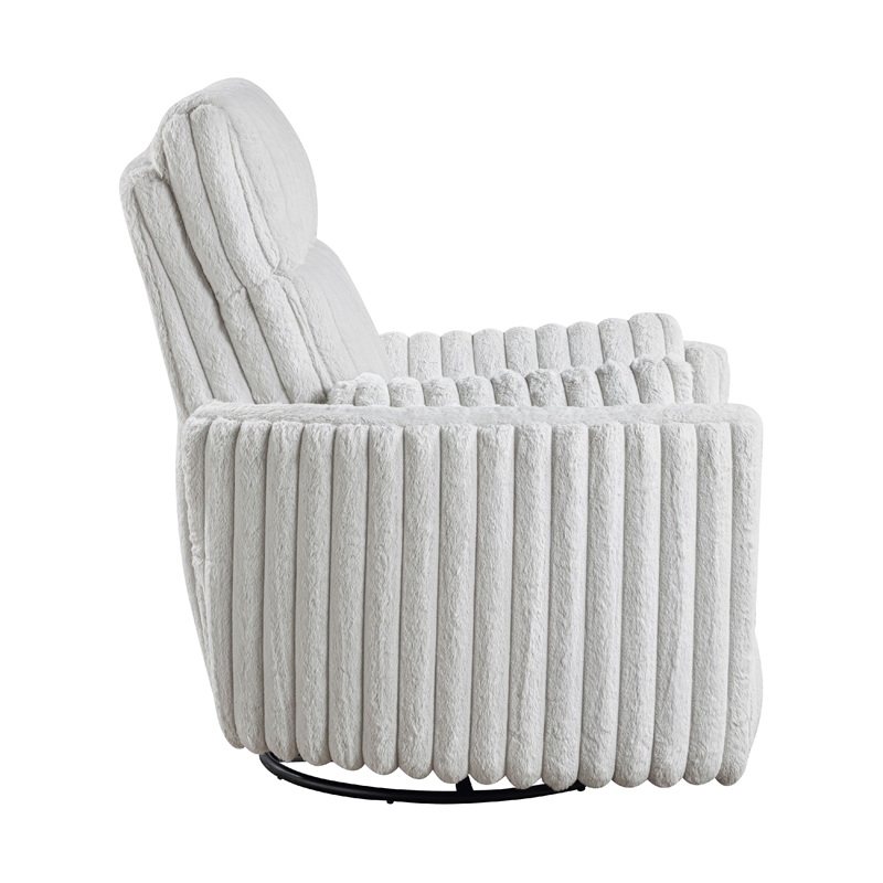 Swivel Manual Recliner Chair- 2 Pillows- White Corduroy- 39 Inch