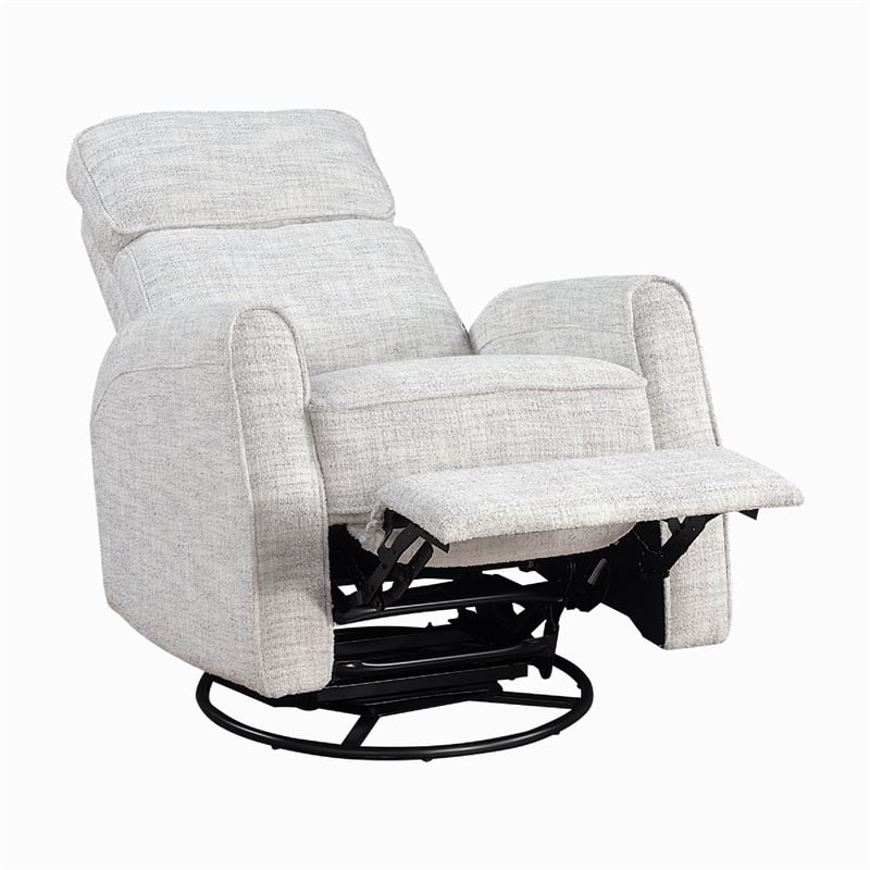 Leox Manual Recliner Chair- 30 Inch- Light Gray Boucle- 360 Swivel