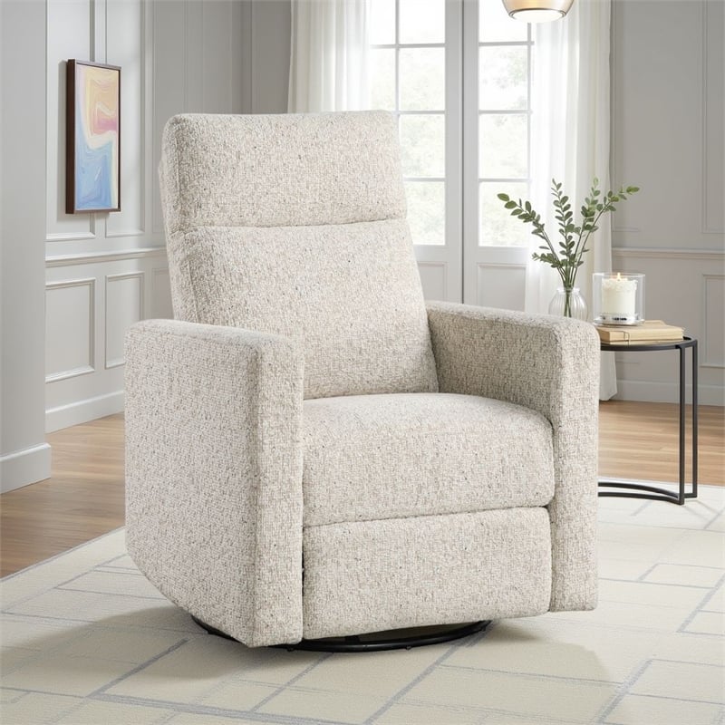 Leox Manual Recliner Chair- 30 Inch- Light Gray Boucle- 360 Swivel
