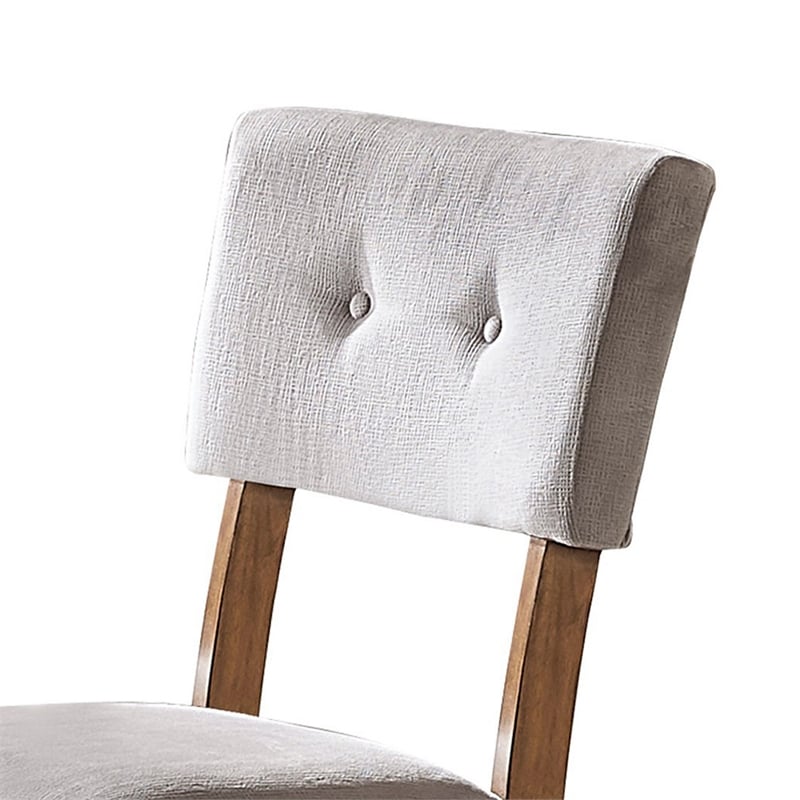 Leom 25 Inch Set of 2 Side Dining Chairs- Tufted Gray Polyester- Brown