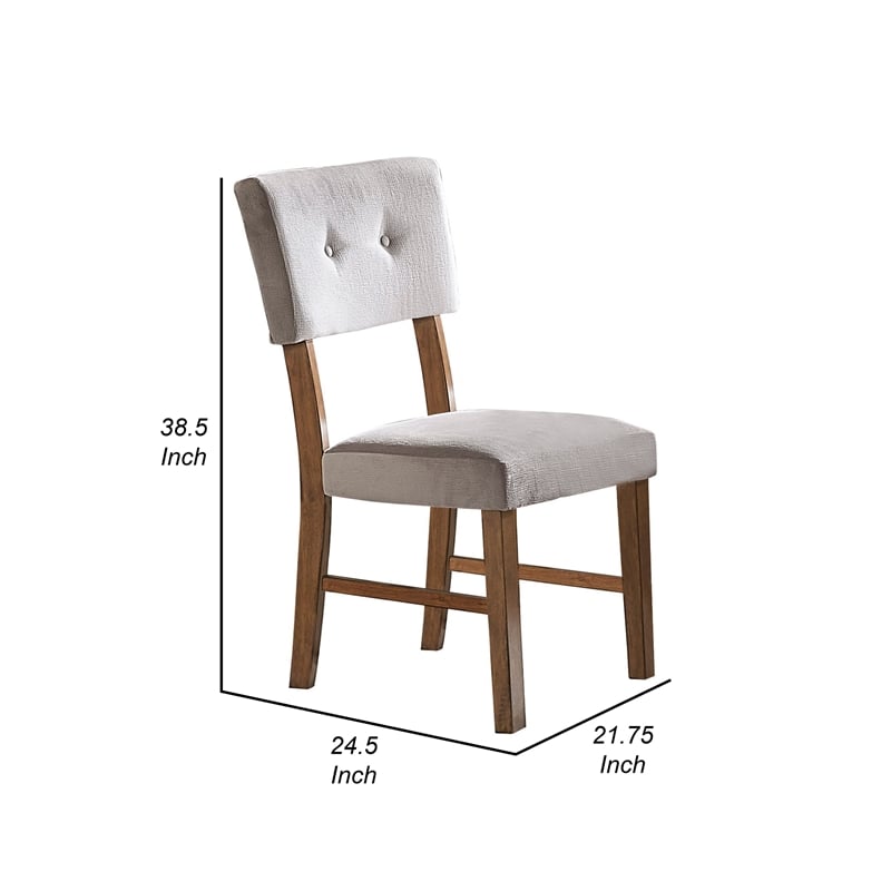 Leom 25 Inch Set of 2 Side Dining Chairs- Tufted Gray Polyester- Brown
