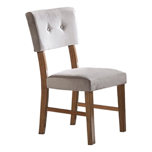 Leom 25 Inch Set of 2 Side Dining Chairs- Tufted Gray Polyester- Brown