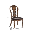 Devi 22 Inch Side Dining Chair Set of 2- Cutout Carved Back- Brown Faux Leather