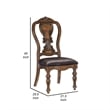 Devi 22 Inch Side Dining Chair Set of 2- Cutout Carved Back- Brown Faux Leather