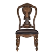 Devi 22 Inch Side Dining Chair Set of 2- Cutout Carved Back- Brown Faux Leather