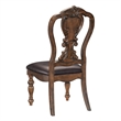 Devi 22 Inch Side Dining Chair Set of 2- Cutout Carved Back- Brown Faux Leather