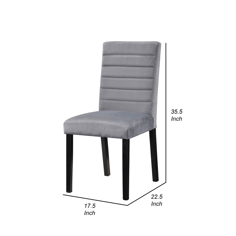 andy 18 inch side dining chairs set of 2- channel tufted gray velvet- black wood