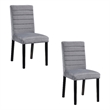 Andy 18 Inch Side Dining Chairs Set of 2- Channel Tufted Gray Velvet- Black Wood