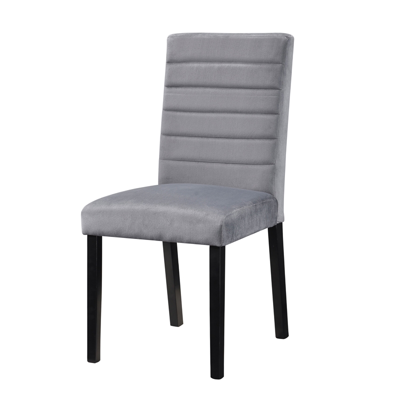 andy 18 inch side dining chairs set of 2- channel tufted gray velvet- black wood