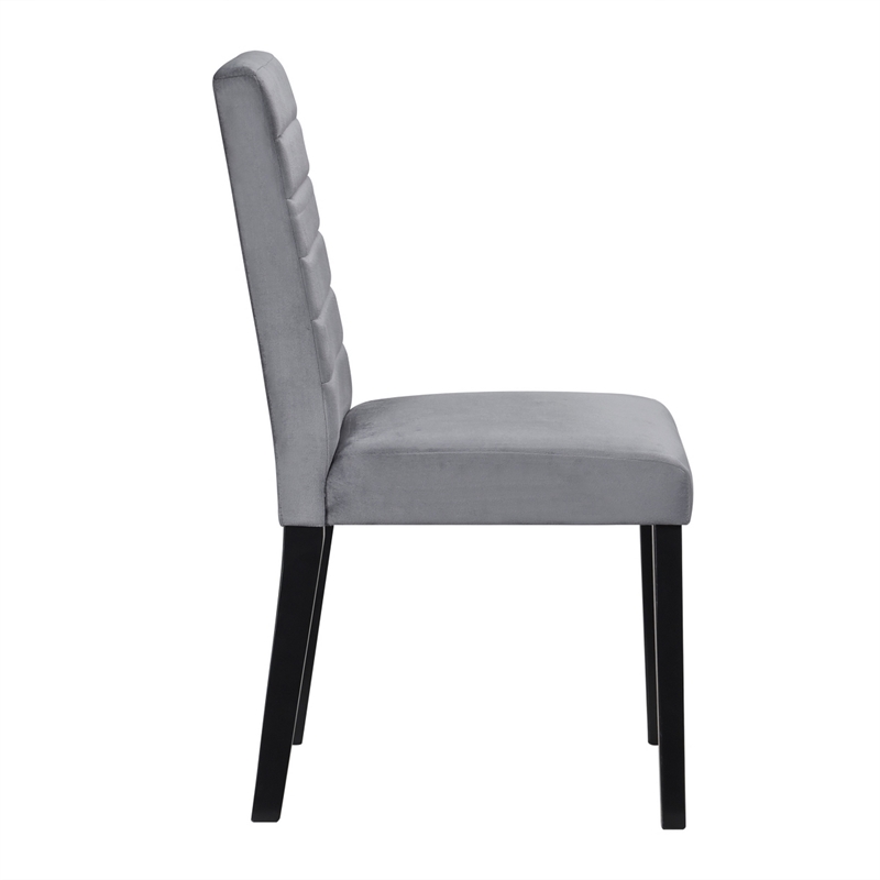andy 18 inch side dining chairs set of 2- channel tufted gray velvet- black wood