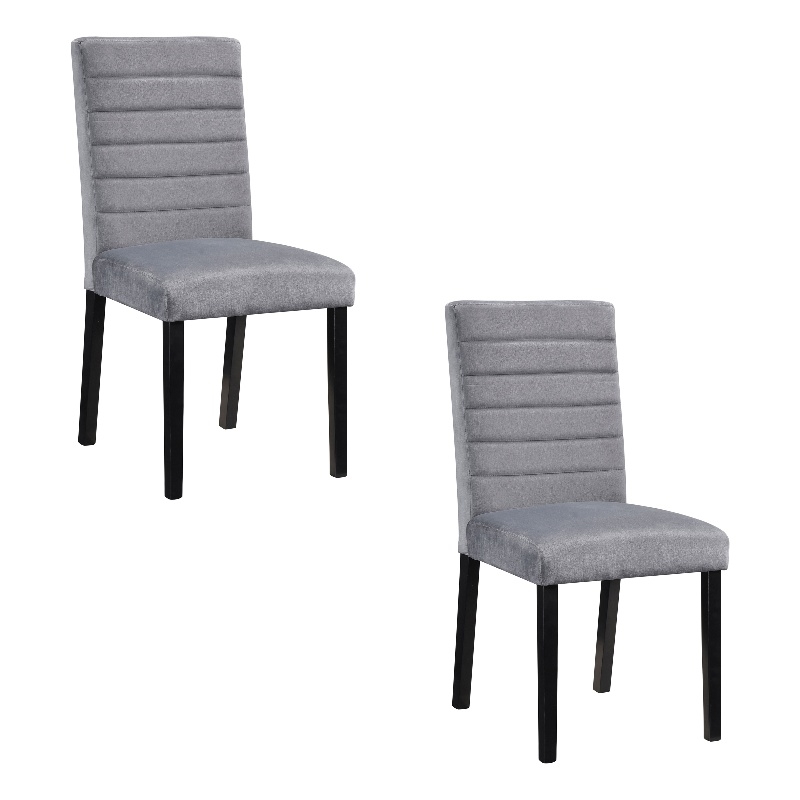 Andy 18 Inch Side Dining Chairs Set of 2- Channel Tufted Gray Velvet- Black Wood
