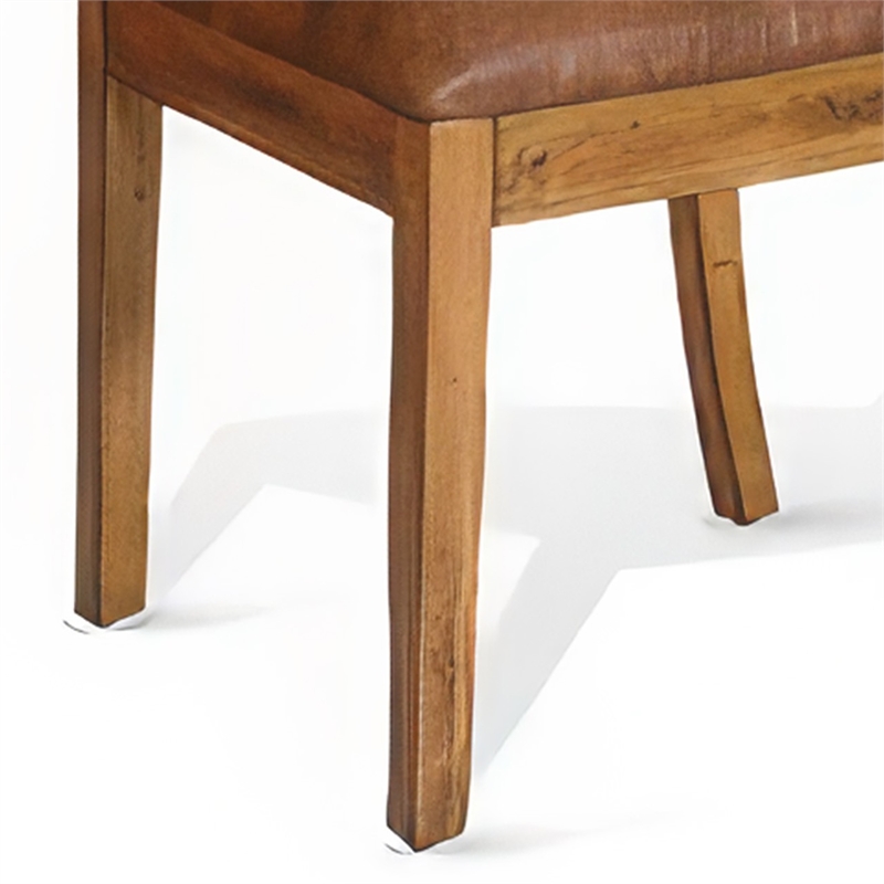 Marv Set of 2 Dining Chairs- Slat Back- Light Brown Microfiber- Mahogany Mindi