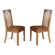 Marv Set of 2 Dining Chairs- Slat Back- Light Brown Microfiber- Mahogany Mindi