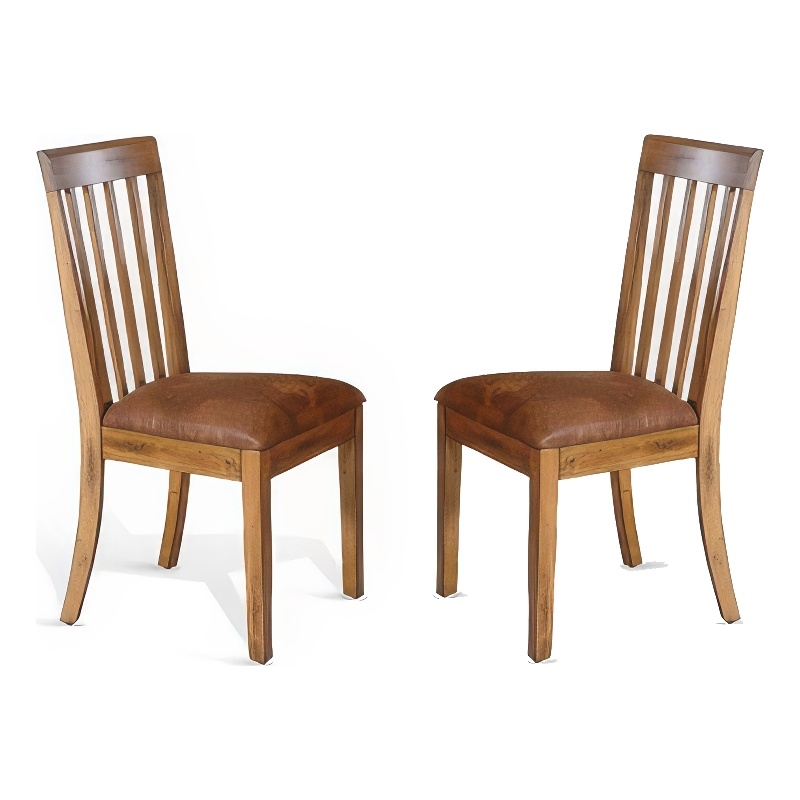Marv Set of 2 Dining Chairs- Slat Back- Light Brown Microfiber- Mahogany Mindi