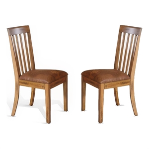 Marv Set of 2 Dining Chairs- Slat Back- Light Brown Microfiber- Mahogany Mindi