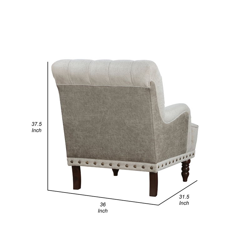 Zeya Accent Armchair- Button Tufted Beige Textured Polyester- Brown