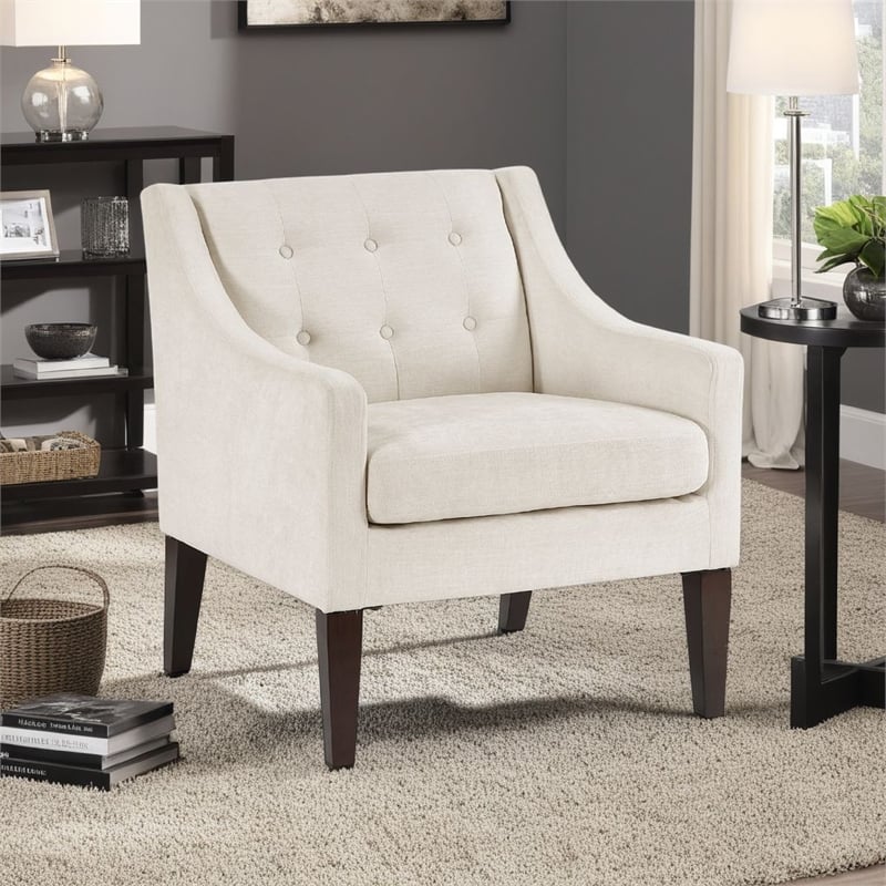 Ginna Accent Armchair- Button Tufted Beige Polyester- Brown Legs