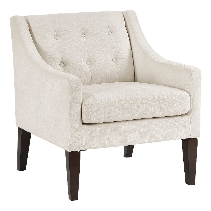 Ginna Accent Armchair- Button Tufted Beige Polyester- Brown Legs