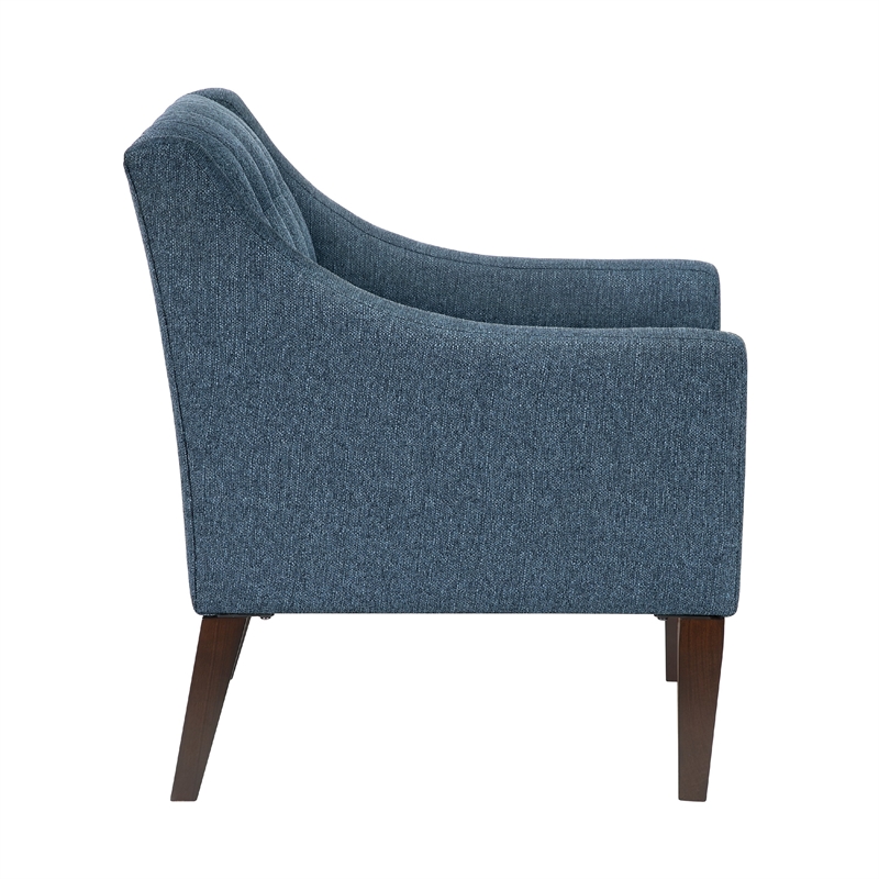 Ginna Accent Armchair- Button Tufted Blue Polyester- Brown Legs