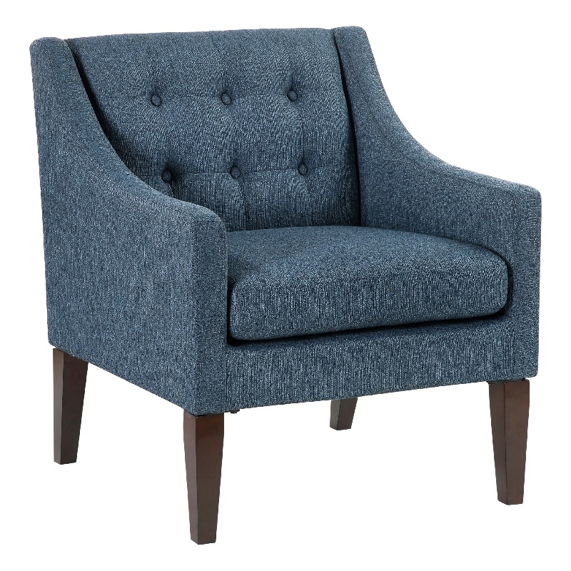 Ginna Accent Armchair- Button Tufted Blue Polyester- Brown Legs