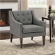 Ginna Accent Armchair- Button Tufted Dark Gray Polyester- Brown Legs