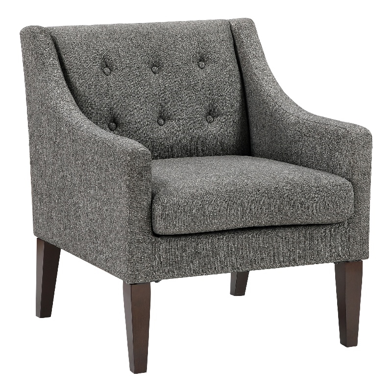 Ginna Accent Armchair- Button Tufted Dark Gray Polyester- Brown Legs