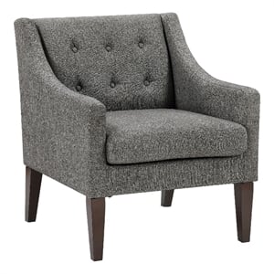 Ginna Accent Armchair- Button Tufted Dark Gray Polyester- Brown Legs