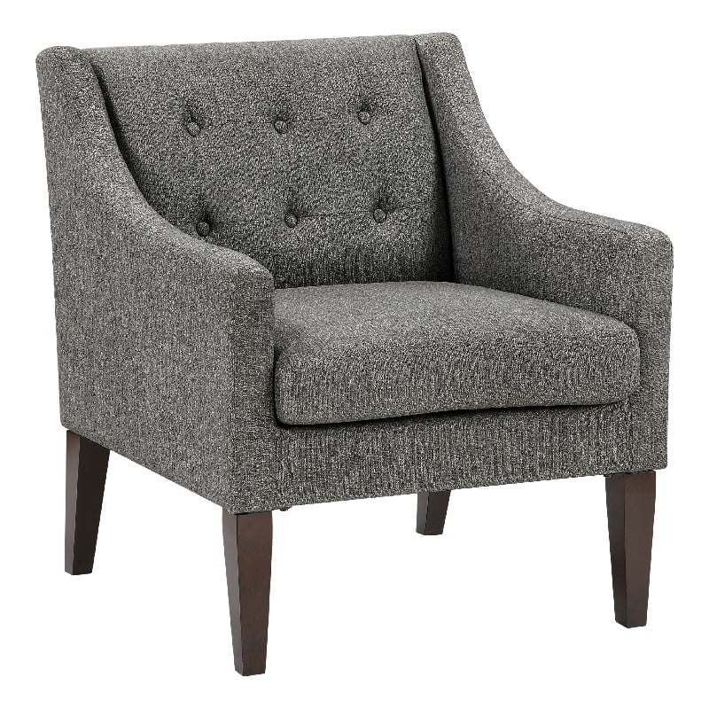 Ginna Accent Armchair- Button Tufted Dark Gray Polyester- Brown Legs