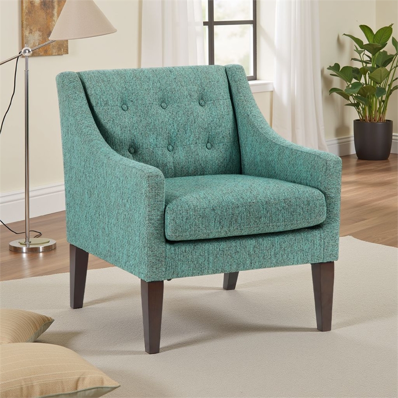 Ginna Accent Armchair- Button Tufted Sea Green Polyester- Brown Legs