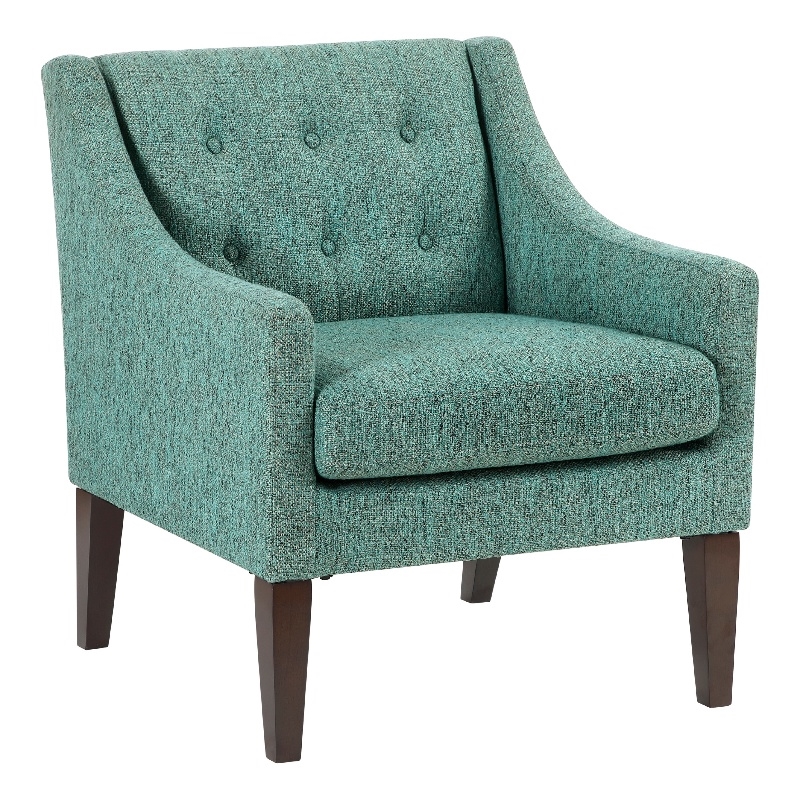 Ginna Accent Armchair- Button Tufted Sea Green Polyester- Brown Legs