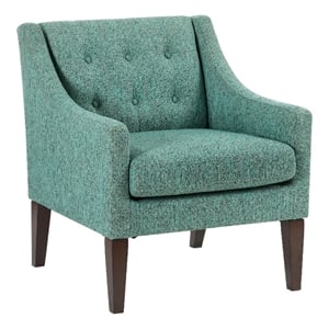 Ginna Accent Armchair- Button Tufted Sea Green Polyester- Brown Legs