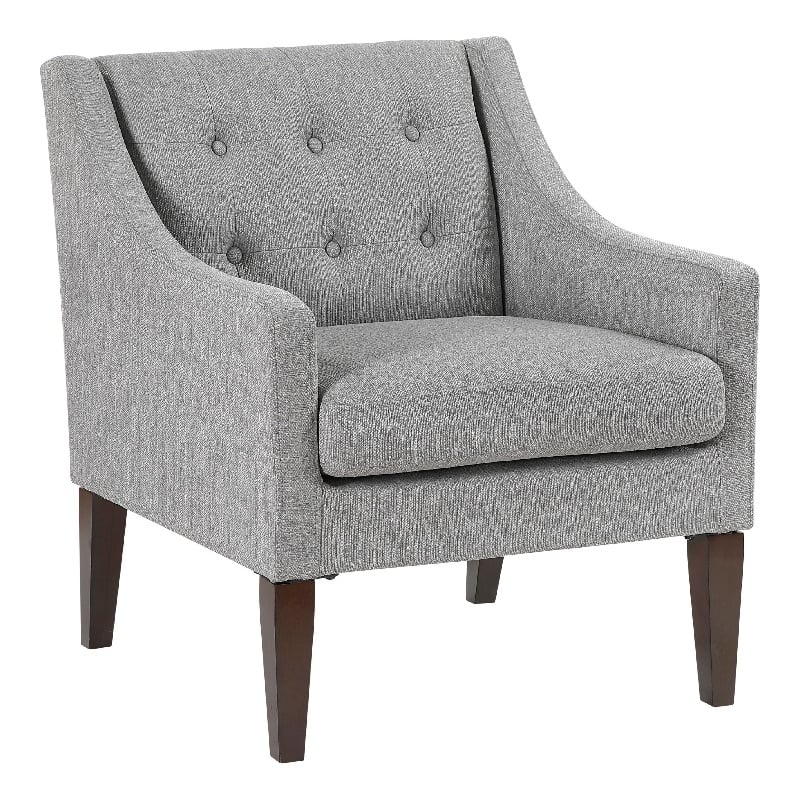 Ginna Accent Armchair- Button Tufted Light Gray Polyester- Brown Legs